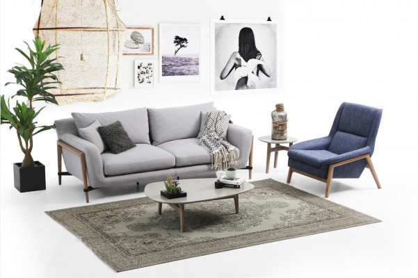 Sofagarnitur 4 Sitzer Sessel Viersitzer Stoff Sofas Modern Design Grau 
