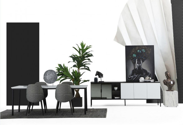  Esszimmer Gruppe Esstisch Stühle Sideboard Tisch Holz Set 6tlg Weiß