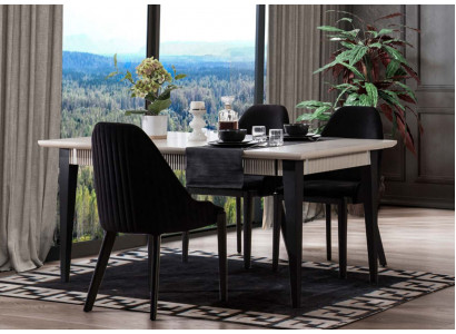 Stilvolle Esszimmer Möbel Designer Weißer Esstisch 4x Schwarze Essstühle