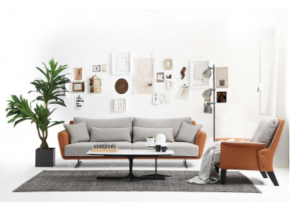 Sofagarnitur 21 Sitzer Wohnzimmer Sofa Orange Stoff Sessel Zweisitzer