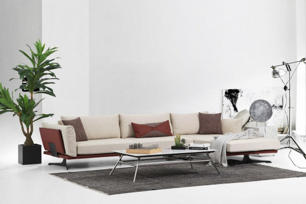 Sofagarnitur Ecksofa L-Form 2 Sitzer Beige Modern Stoff Sofas Set Eck