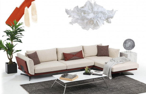 Sofagarnitur Ecksofa L-Form 2 Sitzer Beige Modern Stoff Sofas Set Eck