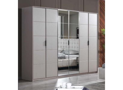Grauer Kleiderschrank 6-türiger Schlafzimmer Schrank Luxus Glasschränke