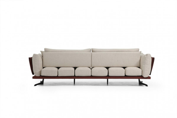 Dreisitzer Sofa 3 Sitzer Stoff Beige Modern Design Wohnzimmer Luxus