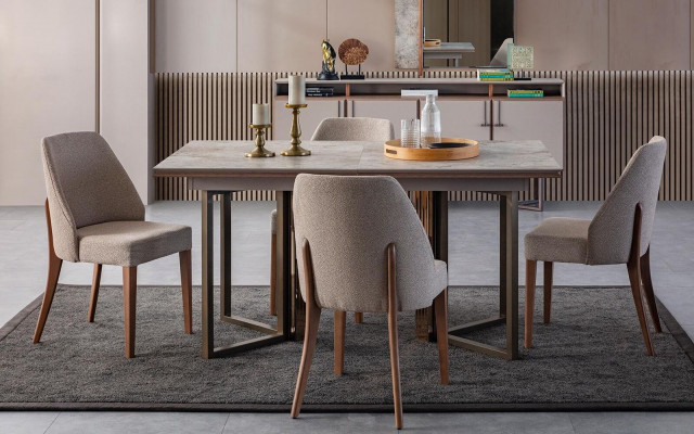 Garnitur Esszimmer Essgruppe Essecke Esstisch Stühle Holz Grau 7tlg