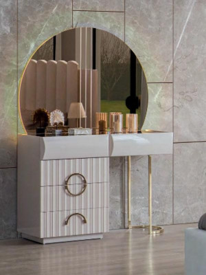 Komplette Schlafzimmer Garnitur Bett Schminktisch Holz Nachttische 4tlg