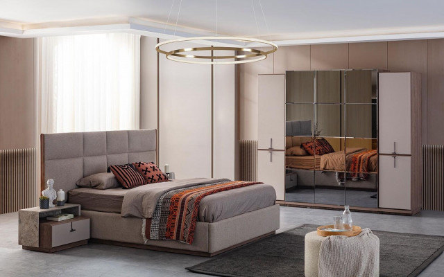 Komplette Schlafzimmer Doppelbett Bett Nachttische Grau 4tlg Schrank