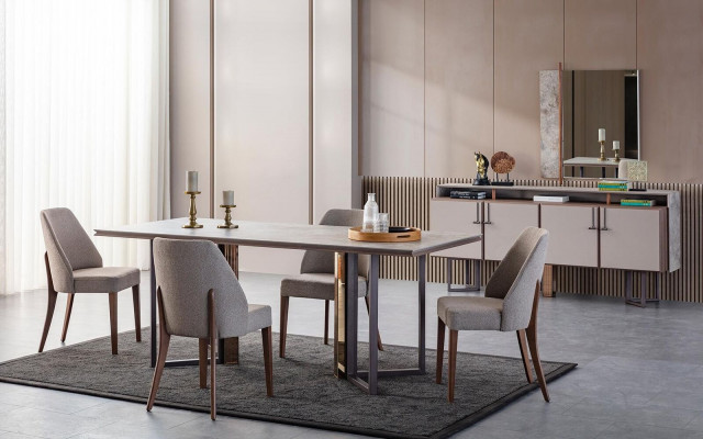 Essgruppe Essecke Esstisch Stühle Holz Grau Esszimmer 9tlg Anrichte