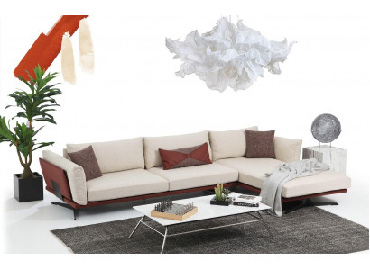 Ecksofa L-Form Beige Modern Stoff Design Wohnzimmer Sofa Polyester