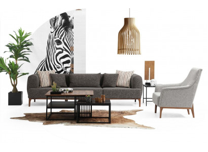 Sofagarnitur Dreisitzer Sitzer Modern Sessel Stoff Grau Wohnzimmer Set