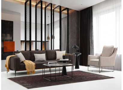 Sofagarnitur 2 Sitzer Sessel Zweisitzer Grau Stoff Sofas Modern Design