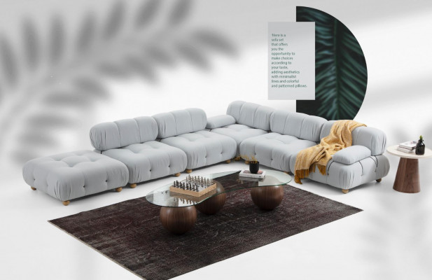 Ecksofa Sofa Stoff Wohnzimmer Sofas Eck Grau Modern Polyester Design