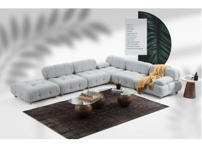 Ecksofa Sofa Stoff Wohnzimmer Sofas Eck Grau Modern Polyester Design