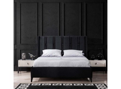 Schwarz-Weiße Schlafzimmer Garnitur Doppelbett Nachttische Polsterbett
