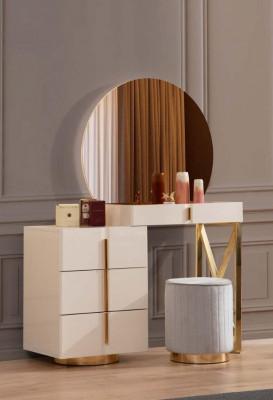 Beiger Schminktisch Edelstahl Möbel Schlafzimmer Sitzhocker 2tlg Set