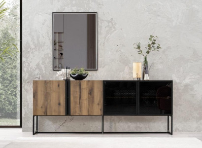 Anrichte Sideboard mit Spiegel Gruppe Kommode Holz Braun Esszimmer