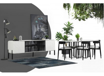 Esszimmer Gruppe Esstisch Stühle Sideboard Tisch Holz Set 8tlg Weiß