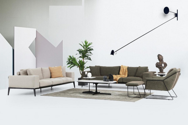 Zweisitzer Sofa 2 Sitzer Stoff Grau Modern Design Wohnzimmer Polyester
