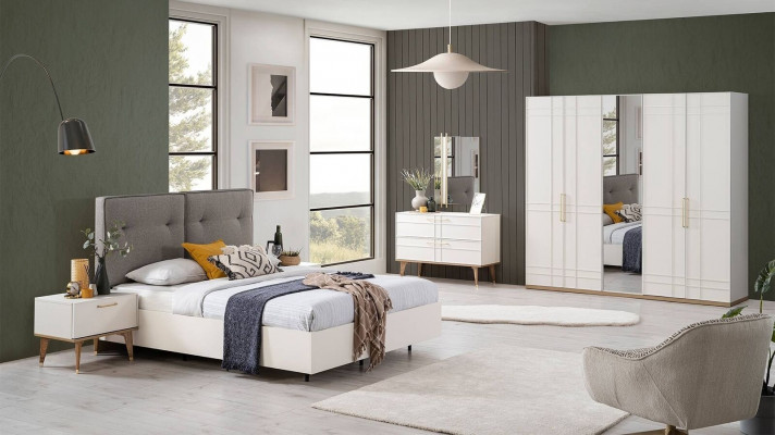 Gruppe Doppelbett Komplette Bett Schlafzimmermöbel Holz 6tlg Set Weiß 