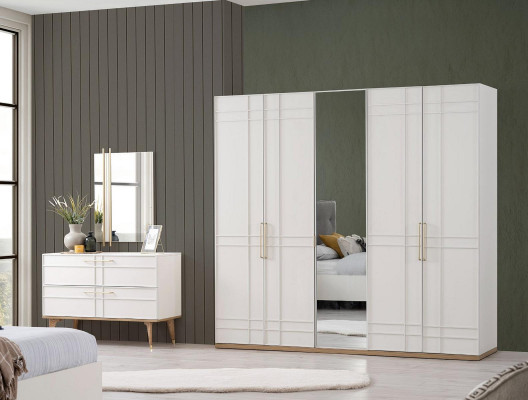 Gruppe Doppelbett Komplette Bett Schlafzimmermöbel Holz 6tlg Set Weiß 