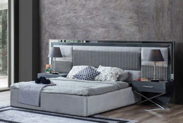 Graue Schlafzimmer Möbel Edelstahlbett Designer Holz Nachttische 3tlg