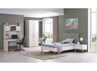 Kinderzimmer Garnitur Kinderbett Jugendbett Bett Set 4tlg Weiß Holz