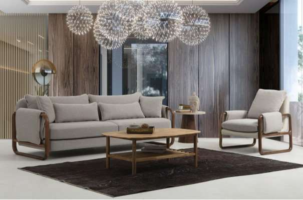 Sofagarnitur 41 Sitzer Sessel Viersitzer Modern Stoff Grau Set Design