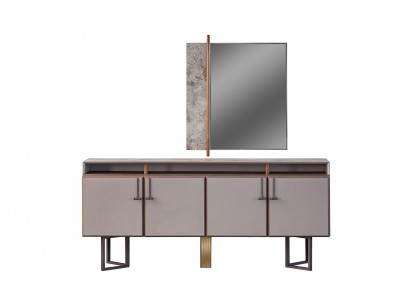 Garnitur Sideboard mit Spiegel Anrichte Schrank Holz Kommode Grau