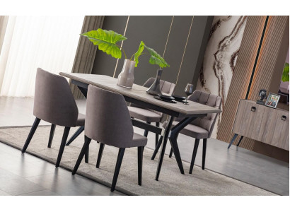 Essecke Garnitur Esszimmer Essgruppe Esstisch Stühle Holz Grau 7tlg