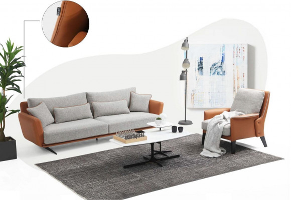 Sofagarnitur 31 Sitzer Wohnzimmer Sofa Orange Stoff Sessel Dreisitzer