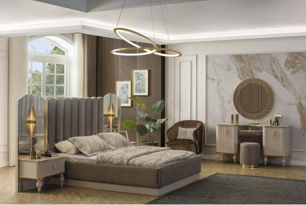 Graue Schlafzimmer Garnitur Doppelbett Schminktisch Konsole Nachttische