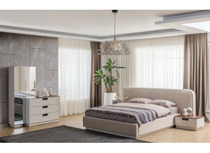 Beige Schlafzimmer Möbel Textilbett Holz Schminktische 2x Nachttische