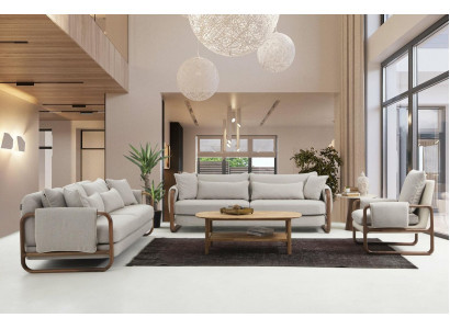 Sofagarnitur 221 Sitzer Sessel Zweisitzer Modern Stoff Grau Set Design