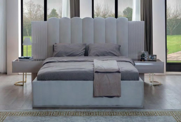 Weißes Schlafzimmer Set Bett Nachttische Holzgestell Doppelbett 3tlg