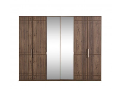 Kleiderschrank Schlafzimmerschrank Schrank Braun Holz Spiegel 6 Türen