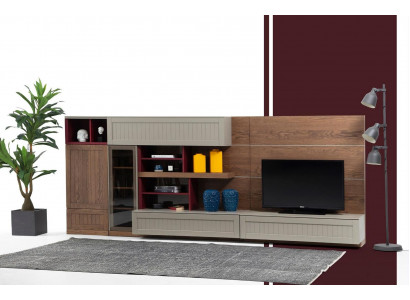 Wohnwand TV Ständer RTV Lowboard Vitrine Holz Modern Braun Wohnzimmer
