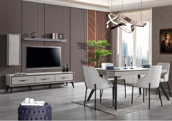 Moderne Weiße Esszimmer Garnitur Lowboard 6x Stühle Esstisch Regal 10tlg