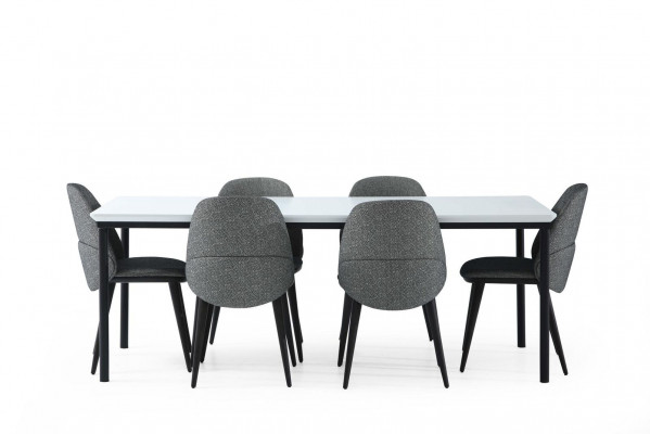 Esszimmer Gruppe Esstisch Stühle Tisch Holz Set 7tlg Grau Modern Set