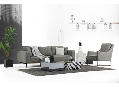 Sofagarnitur 2 Sitzer Sessel Zweisitzer Stoff Sofas Modern Design Grau