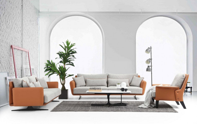 Komplette Couchgarnitur Sofagarnitur Sofa 321 Sitzer Stoff Orange