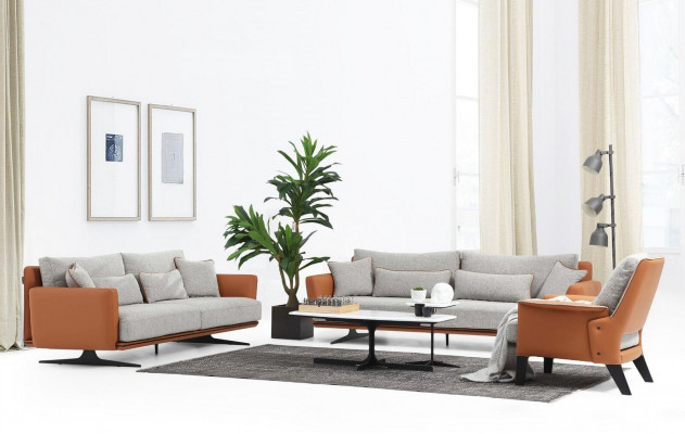 Komplette Couchgarnitur Sofagarnitur Sofa 321 Sitzer Stoff Orange