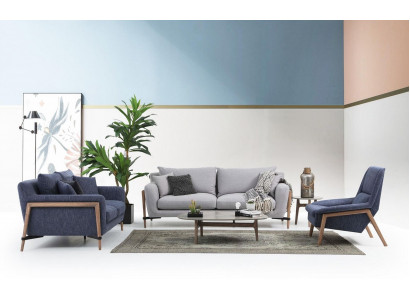 Sofagarnitur 221 Sitzer Sofa Modern Stoff Set Blau Gruppe Wohnzimmer