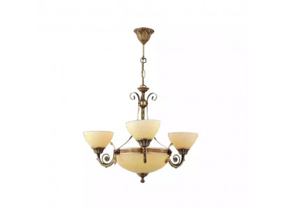  Deckenleuchter Lampe Deckenlampe Lüster Kronleuchter Glas Beige Art