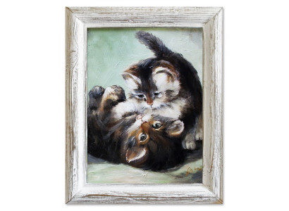 Ölbild Ölbilder Gemälde Bilder Bild Handgemalt Öl mit Rahmen Barock Katzen 03557