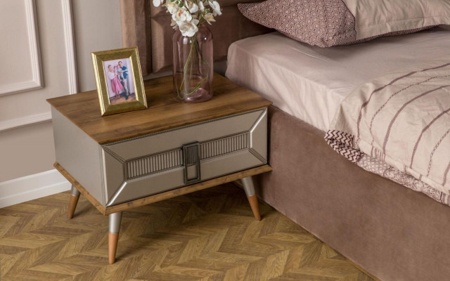 Braune Schlafgarnitur Exklusives Doppelbett 2x Holz Nachtkonsolen 3tlg