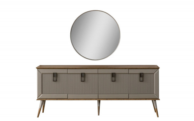  Robuste Anrichte Designer Sideboard Luxuriöser Rundspiegel Schrank 2tlg