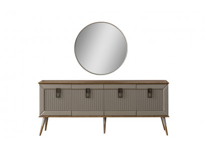  Robuste Anrichte Designer Sideboard Luxuriöser Rundspiegel Schrank 2tlg