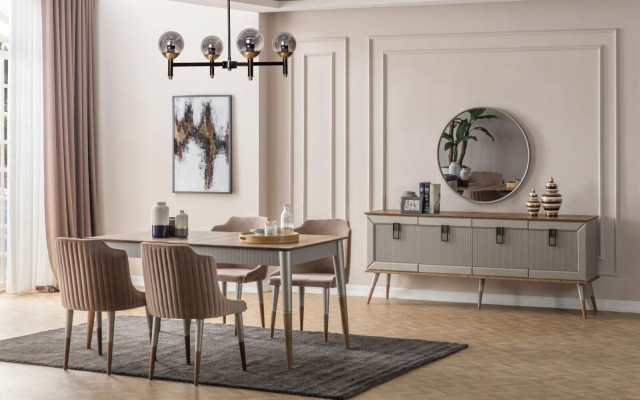  Robuste Anrichte Designer Sideboard Luxuriöser Rundspiegel Schrank 2tlg
