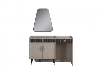 Beiger Schminktisch Holz Kosmetiktisch Designer Konsole Spiegel 2tlg