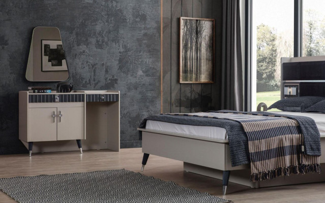 Beiger Schminktisch Holz Kosmetiktisch Designer Konsole Spiegel 2tlg